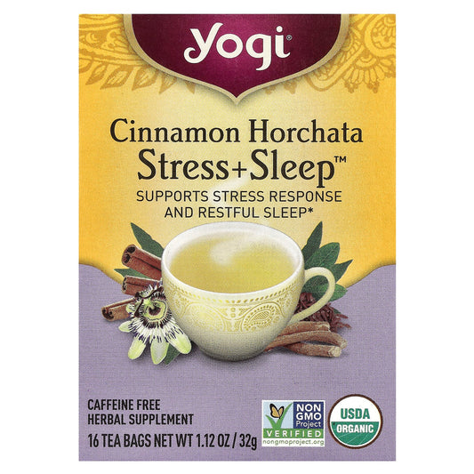 Yogi Tea, Stress + Sleep, Cinnamon Horchata, Caffeine Free, 16 Tea Bags, 1.12 oz (32 g) - Image 1