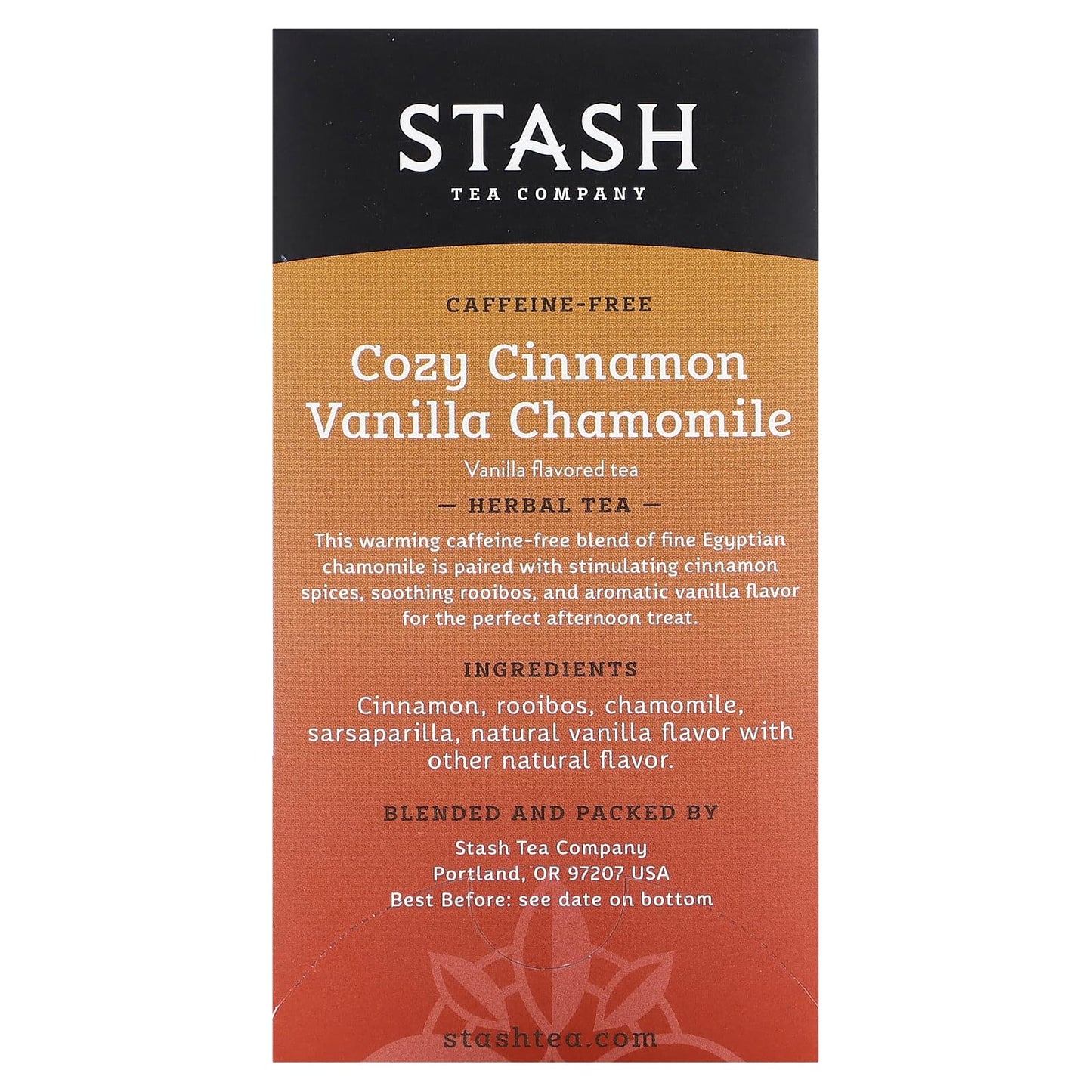 Stash Tea, Herbal Tea, Cozy Cinnamon, Vanilla Chamomile, Caffeine-Free, 18 Tea Bags, 0.8 oz (25 g) - Image 2