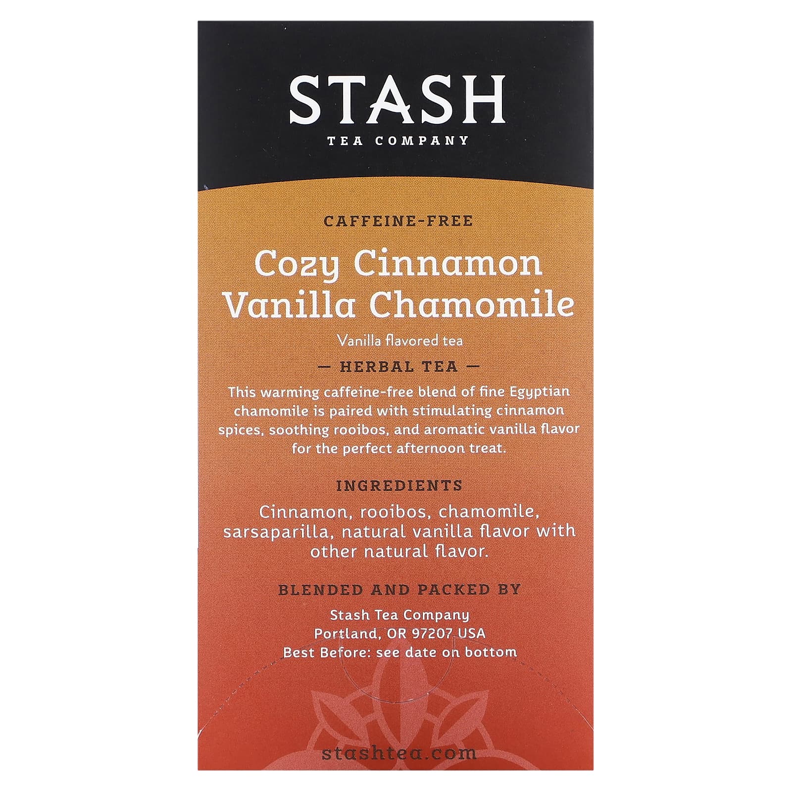 Stash Tea, Herbal Tea, Cozy Cinnamon, Vanilla Chamomile, Caffeine-Free, 18 Tea Bags, 0.8 oz (25 g) - Image 2