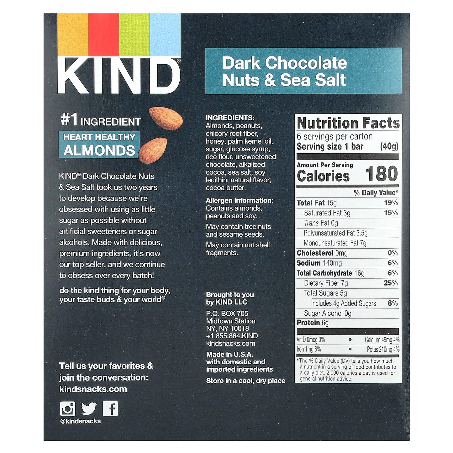 KIND Bars, Protein Bars, Dark Chocolate Nuts & Sea Salt, 6 Bars, 1.4 oz (40 g) Each - Image 2