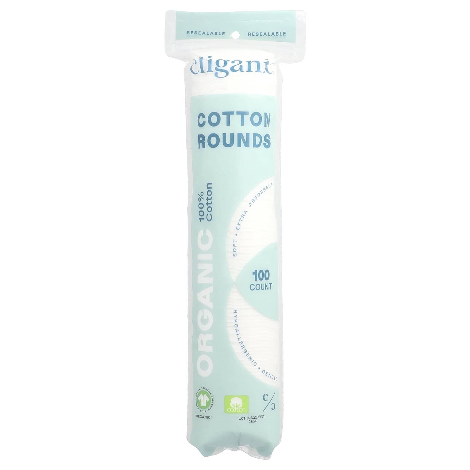 Certified Organic Cotton Makeup Remover Pads - 100 Count - Image 1