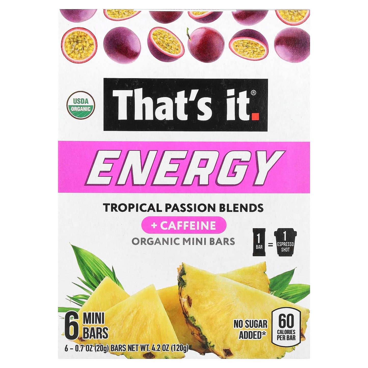 That's It, Energy, Organic Mini Bars, Tropical Passion Blends, 6 Mini Bars, 0.7 oz (20 g) Each - Image 1