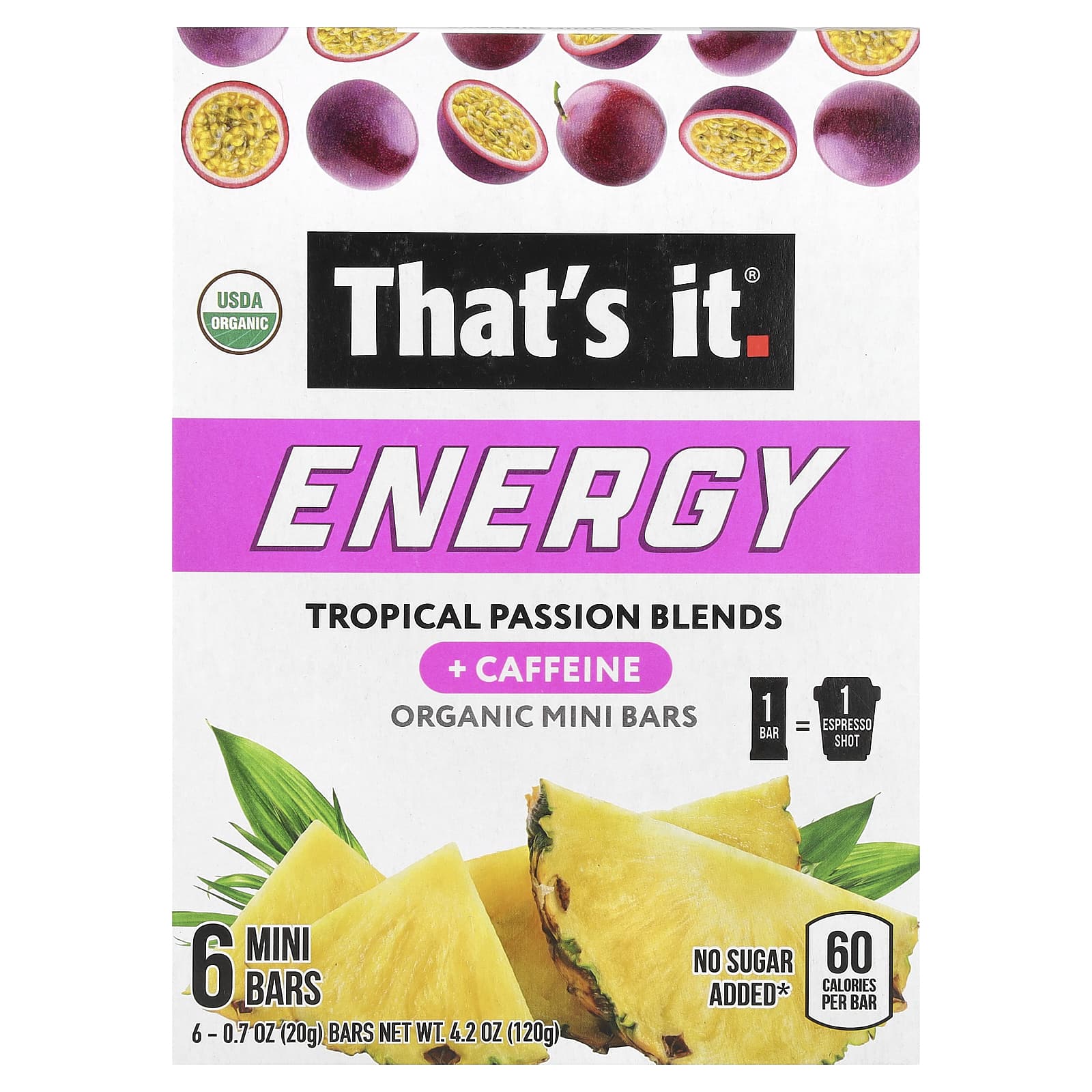 That's It, Energy, Organic Mini Bars, Tropical Passion Blends, 6 Mini Bars, 0.7 oz (20 g) Each - Image 1
