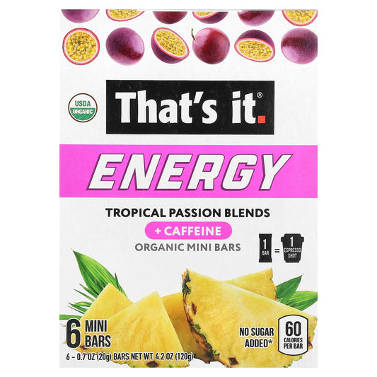 That's It, Energy, Organic Mini Bars, Tropical Passion Blends, 6 Mini Bars, 0.7 oz (20 g) Each - Image 1
