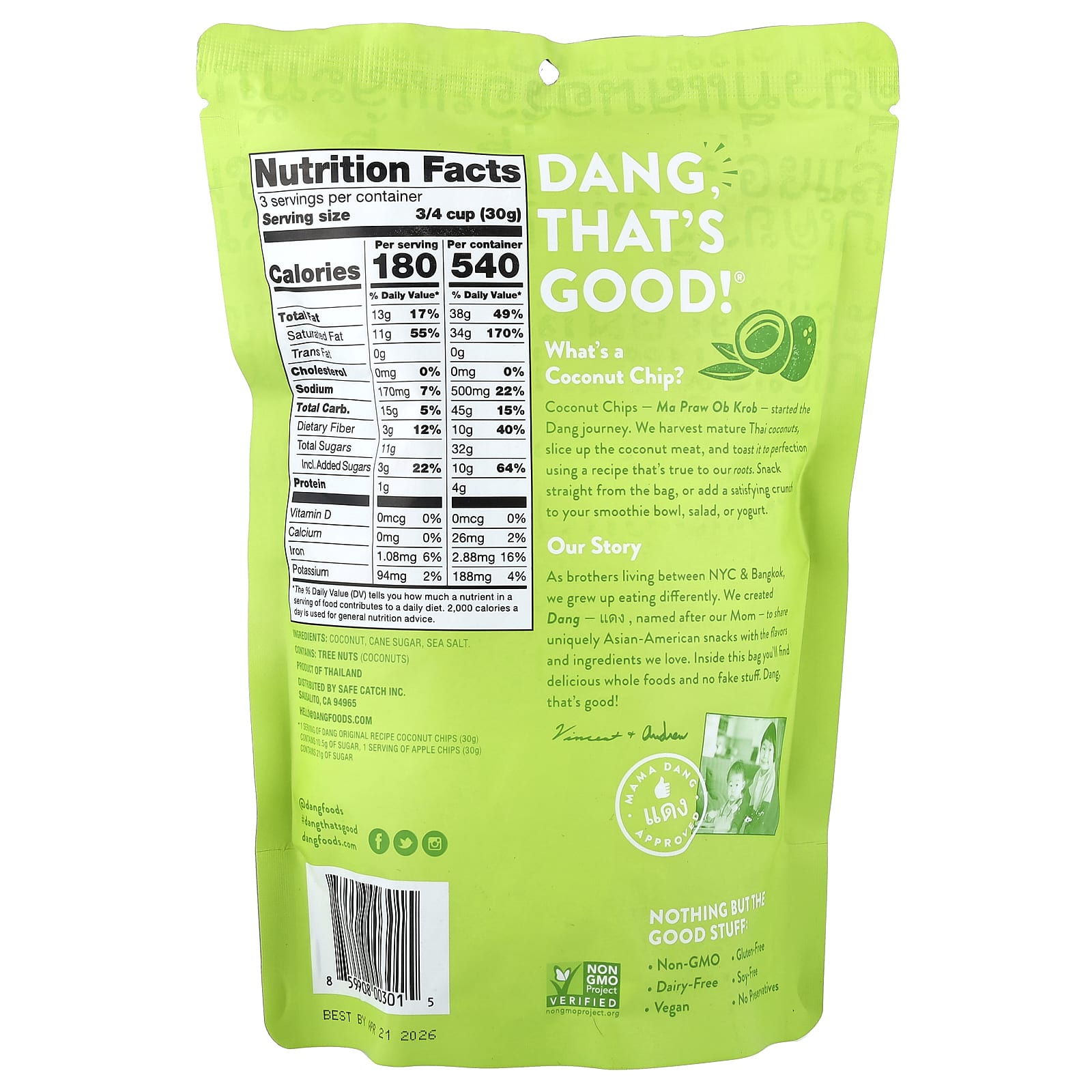 Dang Foods Coconut Chips Original Recipe 3.17 oz - Image 2