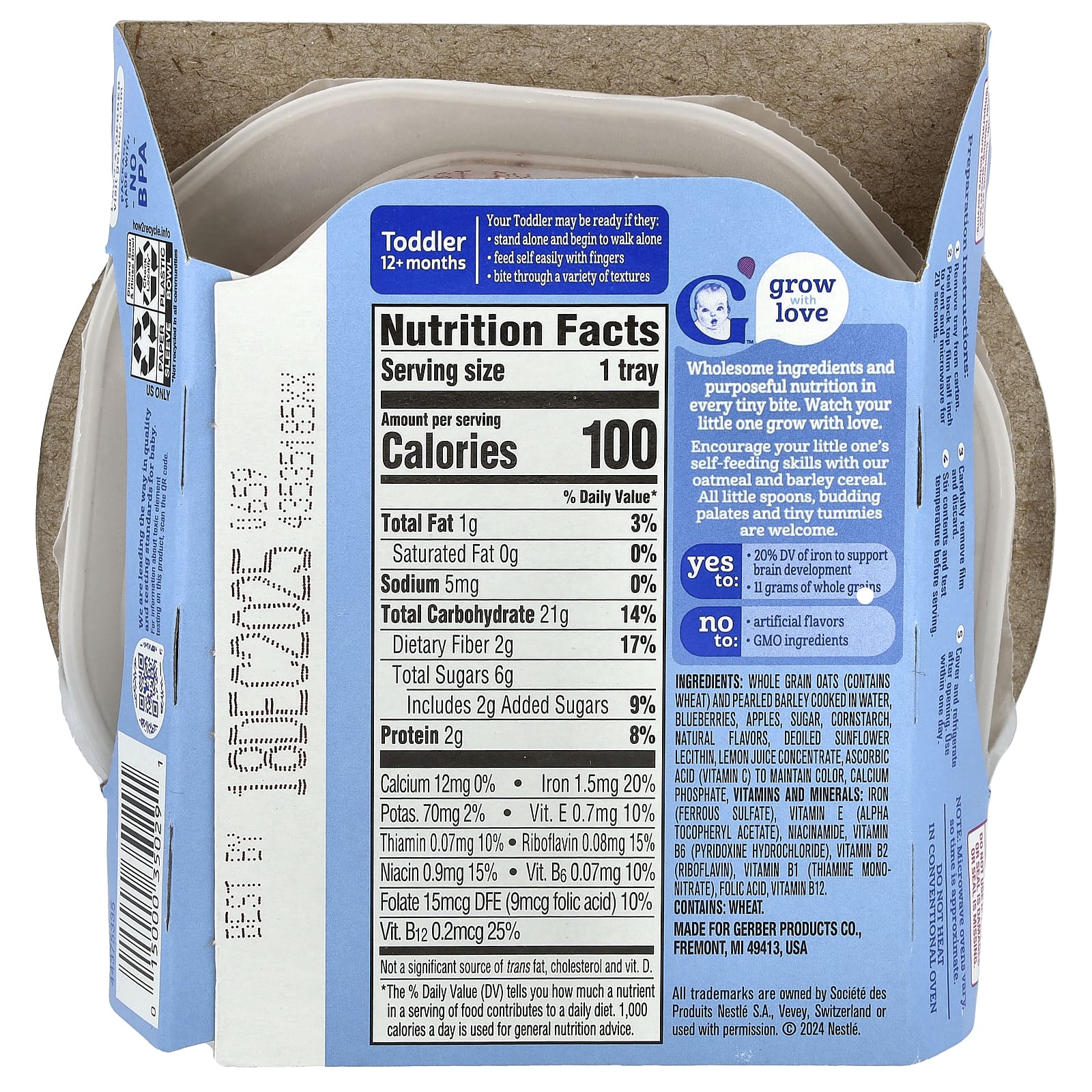 Gerber Oatmeal & Barley Cereal for 12+ Months, 4.5 Oz (128g) - Image 2