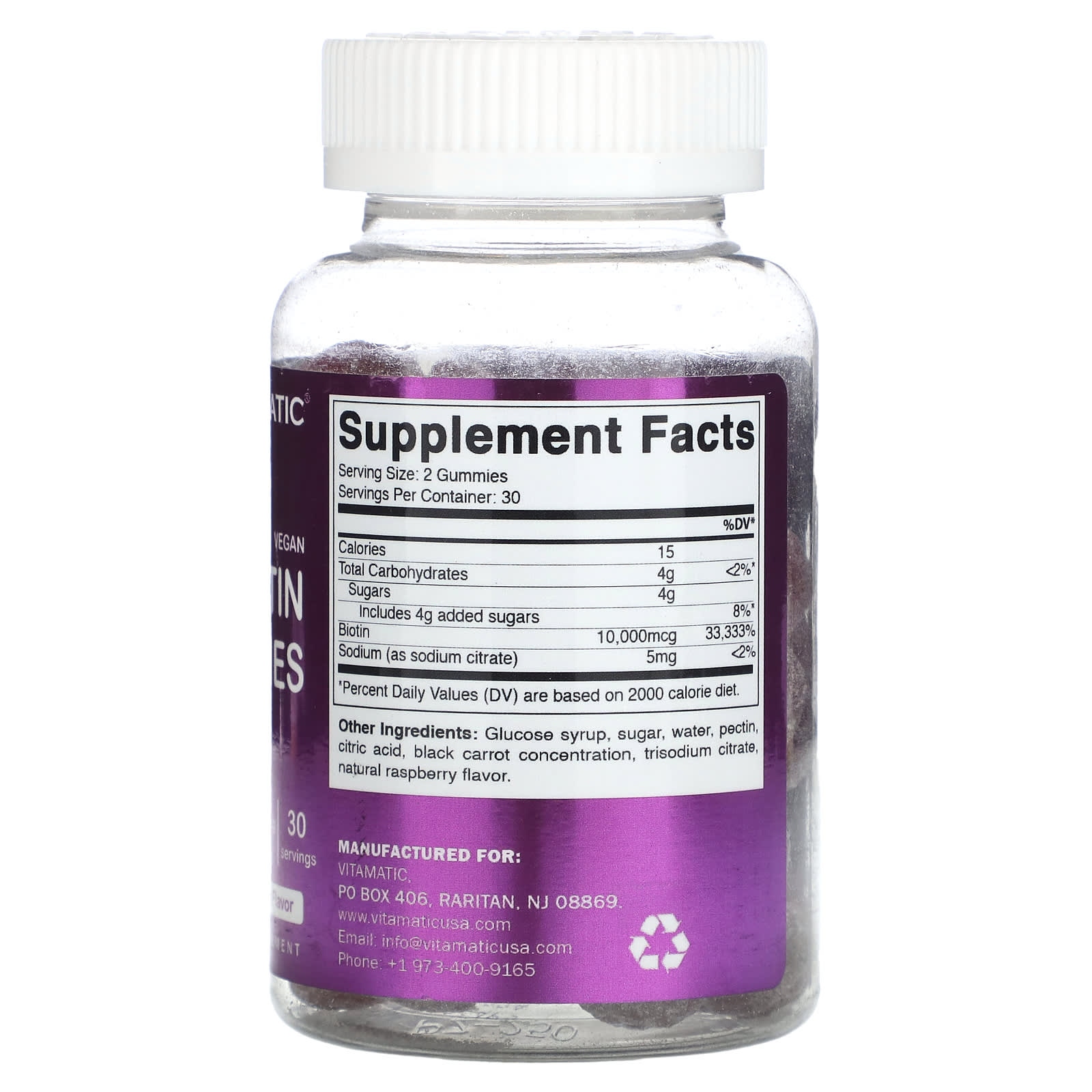 Vitamatic, Vegan Biotin Gummies, Natural Raspberry, 60 Gummies (5,000 mcg per Gummy) - Image 2