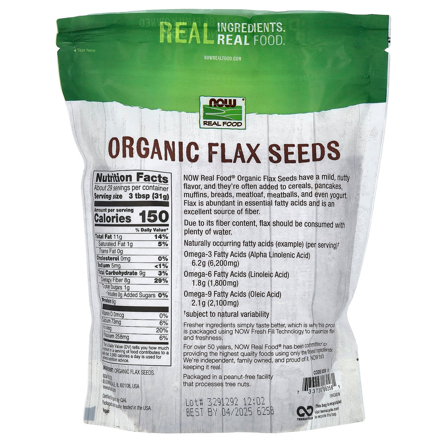 NOW Foods, Real Food, Organic Flax Seeds, 32 oz (907 g) - Image 2
