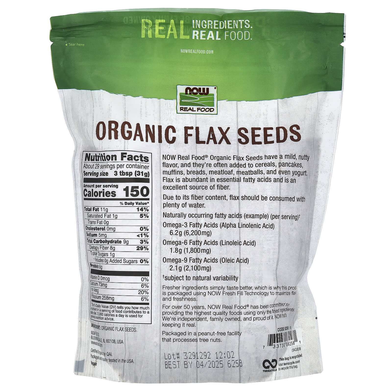 NOW Foods, Real Food, Organic Flax Seeds, 32 oz (907 g) - Image 2
