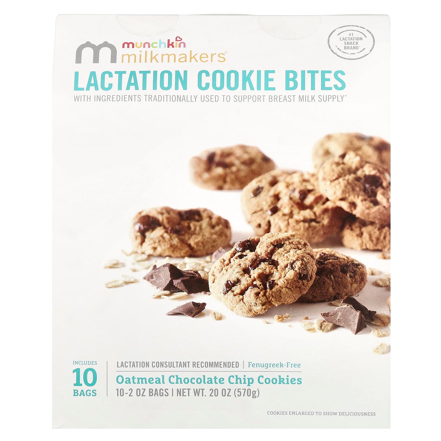 Munchkin, Milkmakers®, Lactation Cookie Bites, Oatmeal Chocolate Chip Cookies, 10 Bags, 2 oz (57 g) Each - Image 1