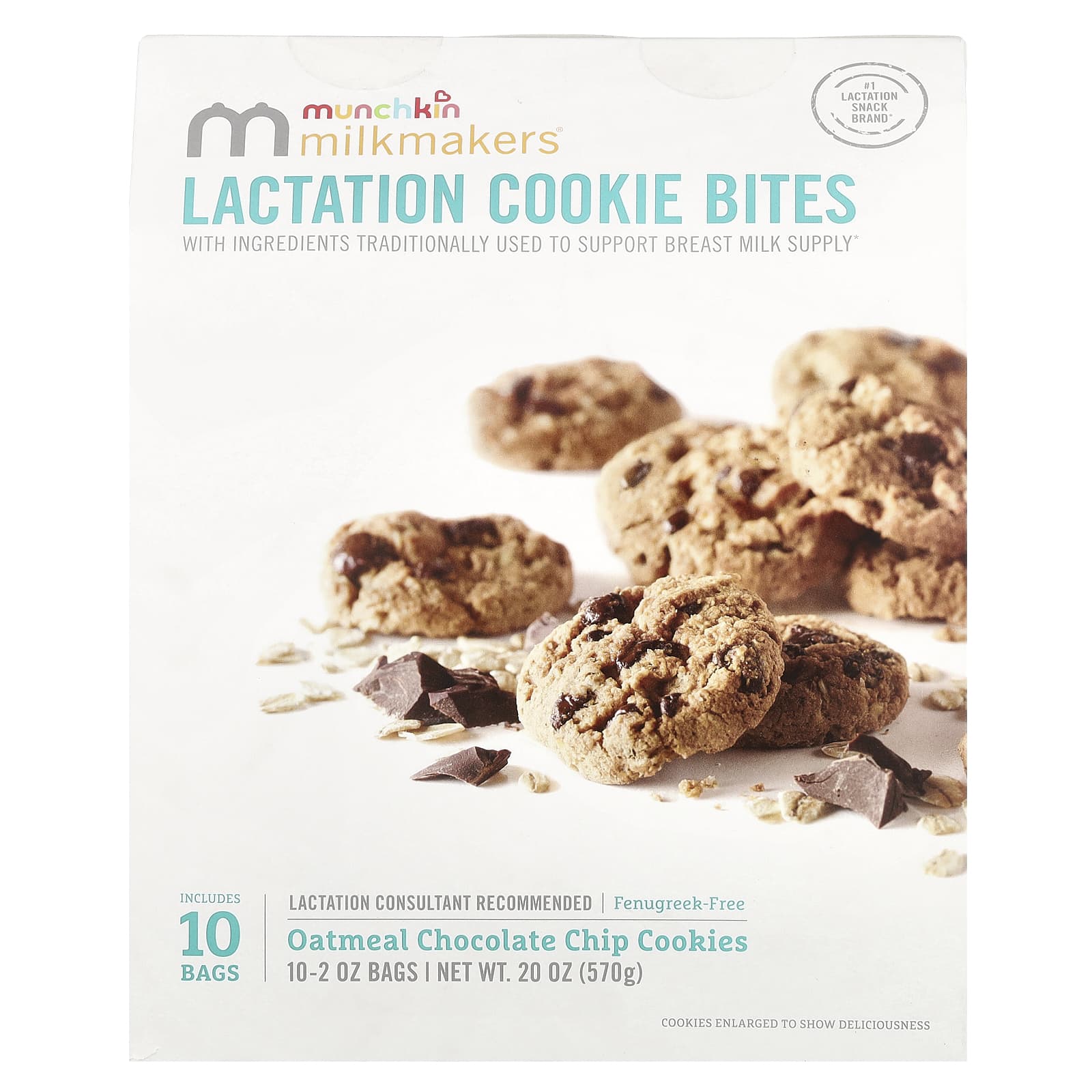 Munchkin, Milkmakers®, Lactation Cookie Bites, Oatmeal Chocolate Chip Cookies, 10 Bags, 2 oz (57 g) Each - Image 1