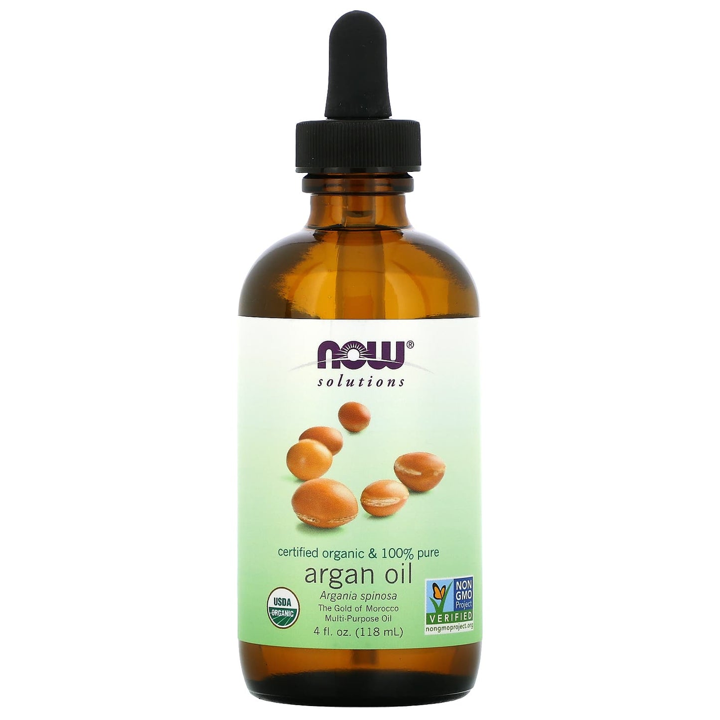 NOW Foods, Solutions, Certified Organic & 100% Pure Argan Oil, 4 fl oz (118 ml) - Image 1