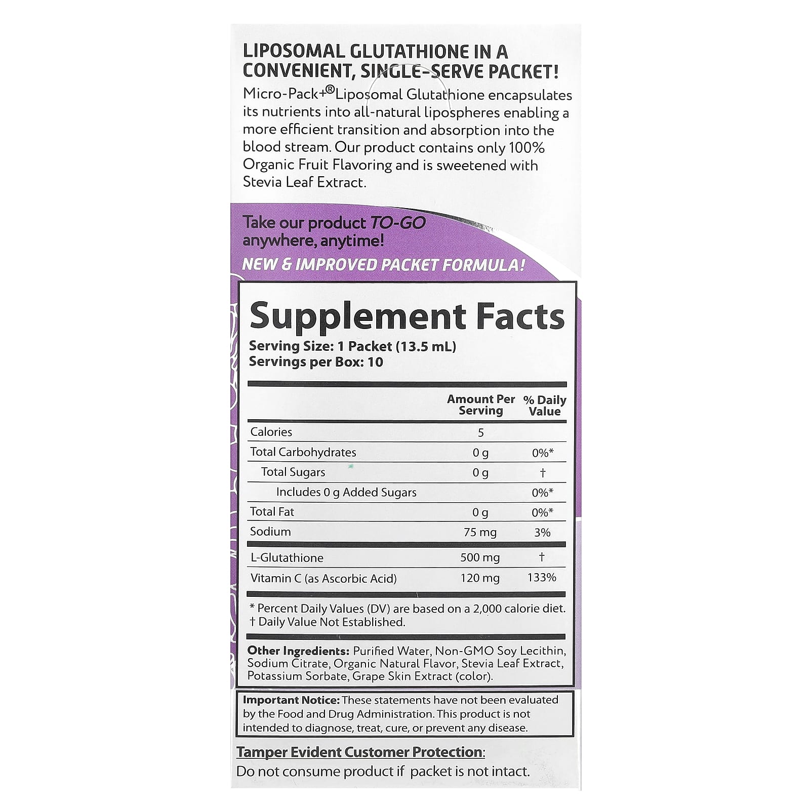 Aurora Nutrascience Liposomal Glutathione, 10 Single-Serve Packets, 500mg - Image 2