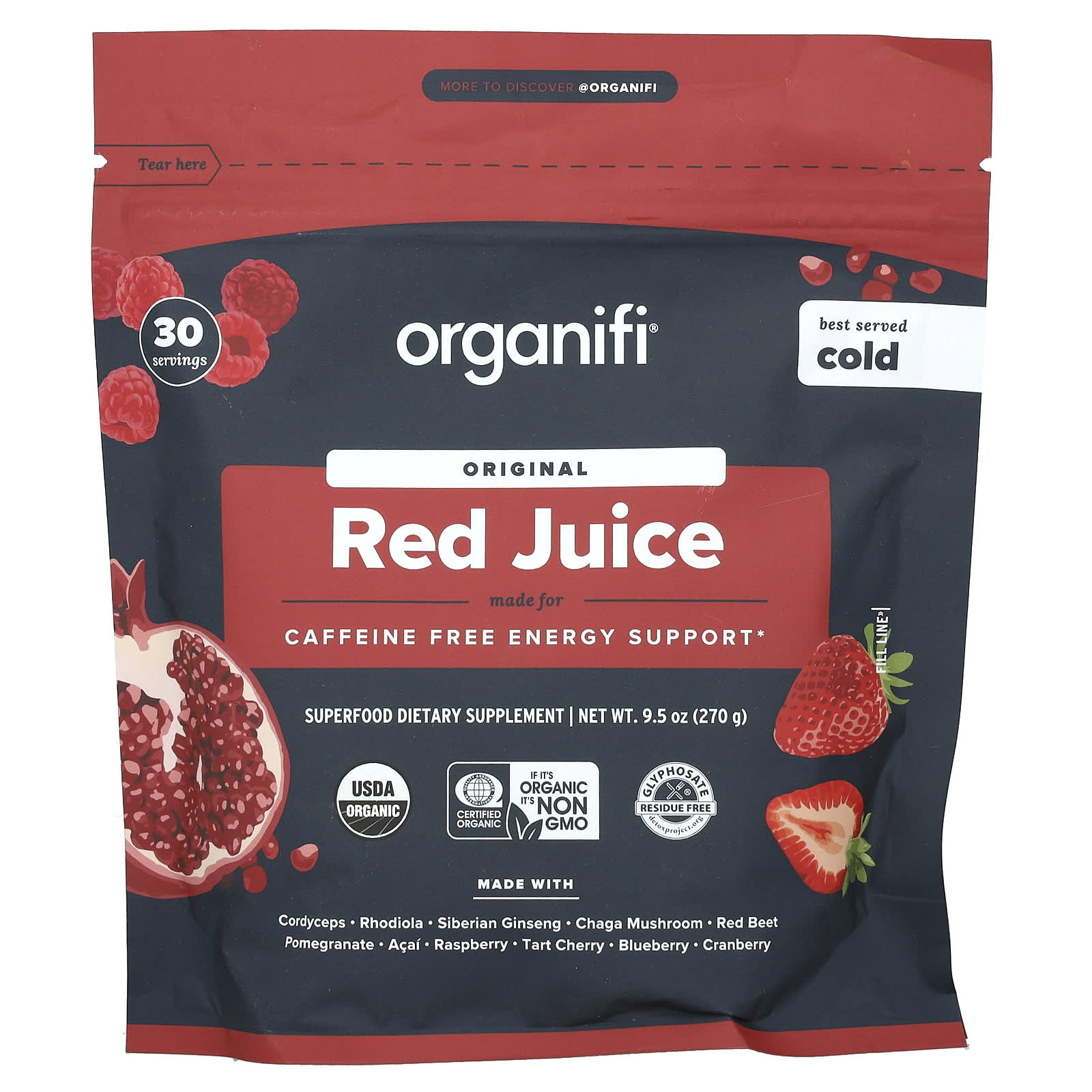 Organifi, Original Red Juice, Caffeine Free, 9.5 oz (270 g) - Image 1