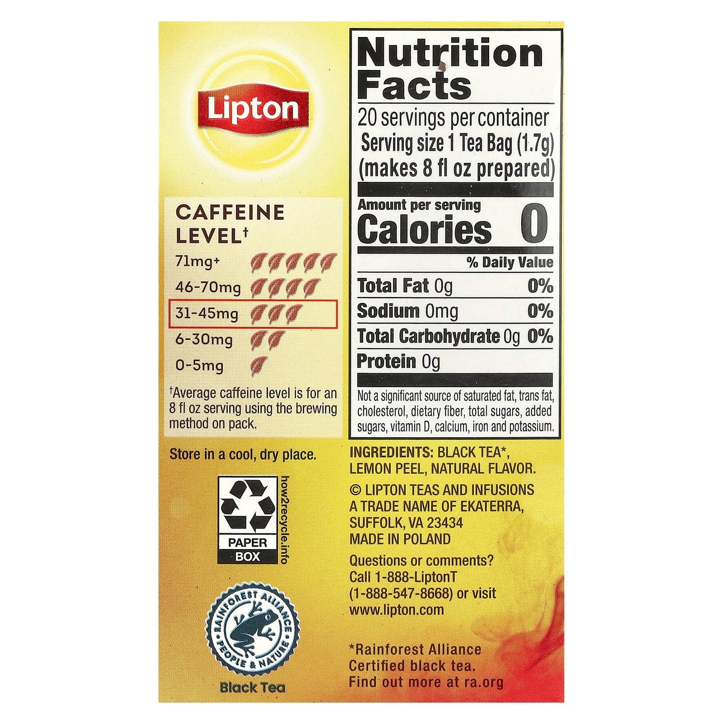 Lipton, Lemon Black Tea, 20 Pyramid Teabags, 1.2 oz (34 g) - Image 2