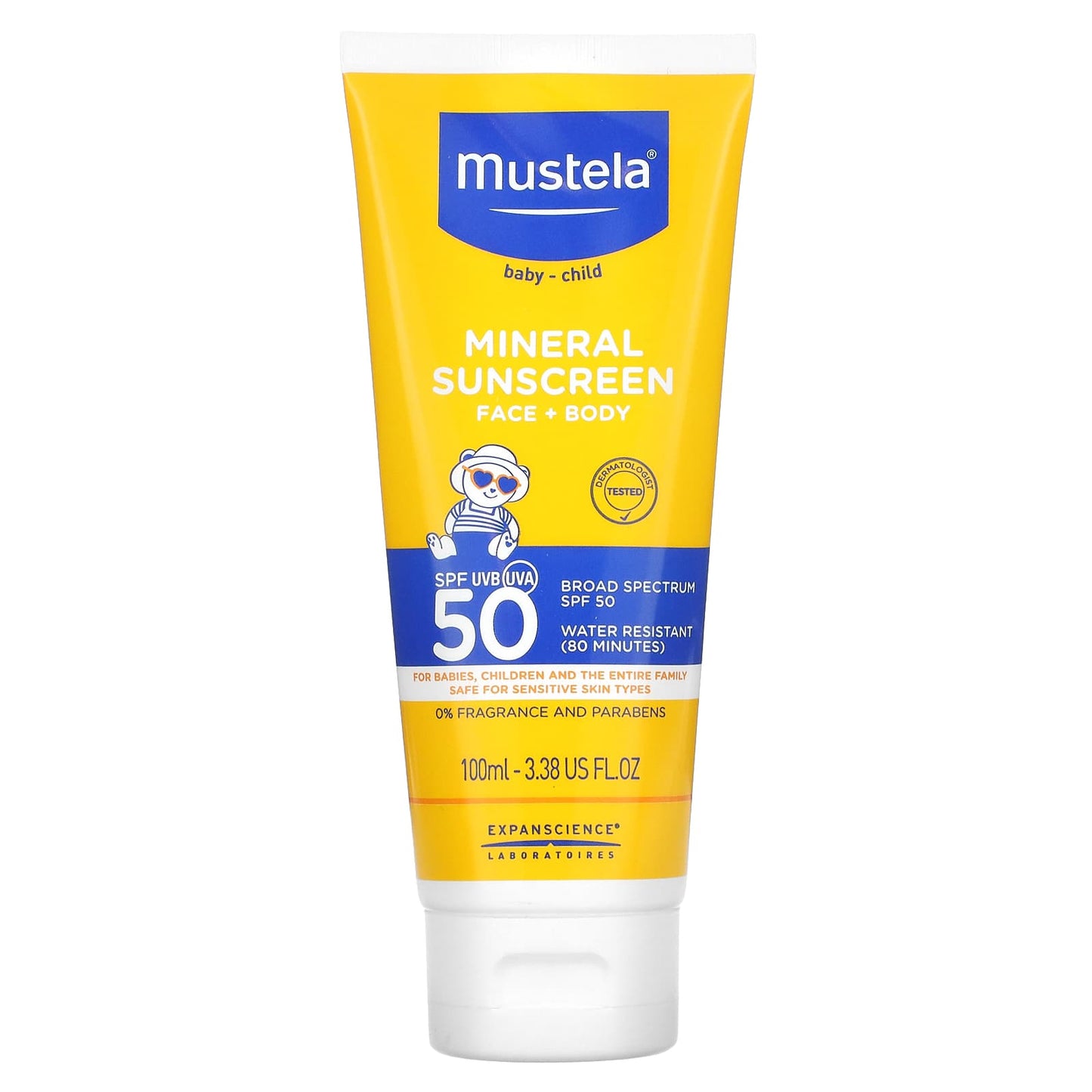 Mustela, Baby, Mineral Sunscreen, Face + Body, SPF 50, 3.38 fl oz (100 ml) - Image 1