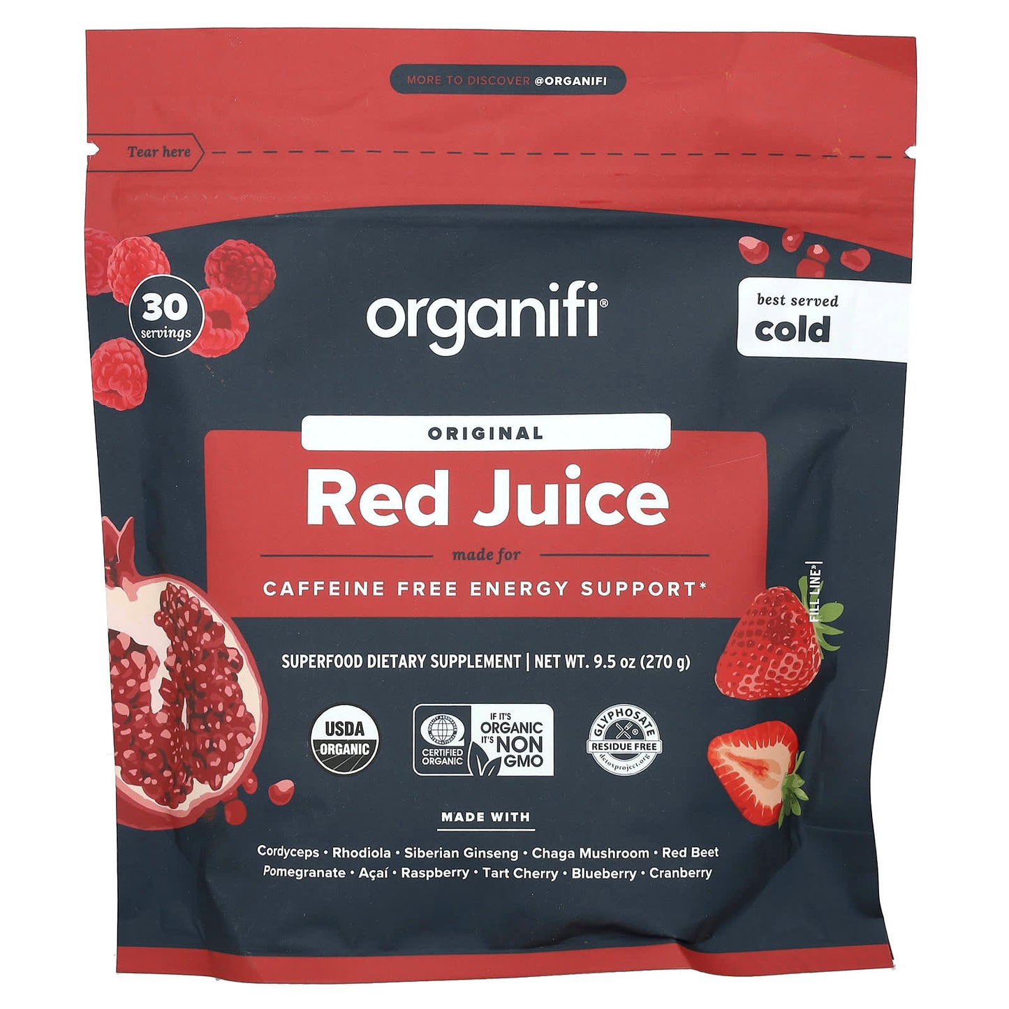 Organifi, Original Red Juice, Caffeine Free, 9.5 oz (270 g) - Image 1