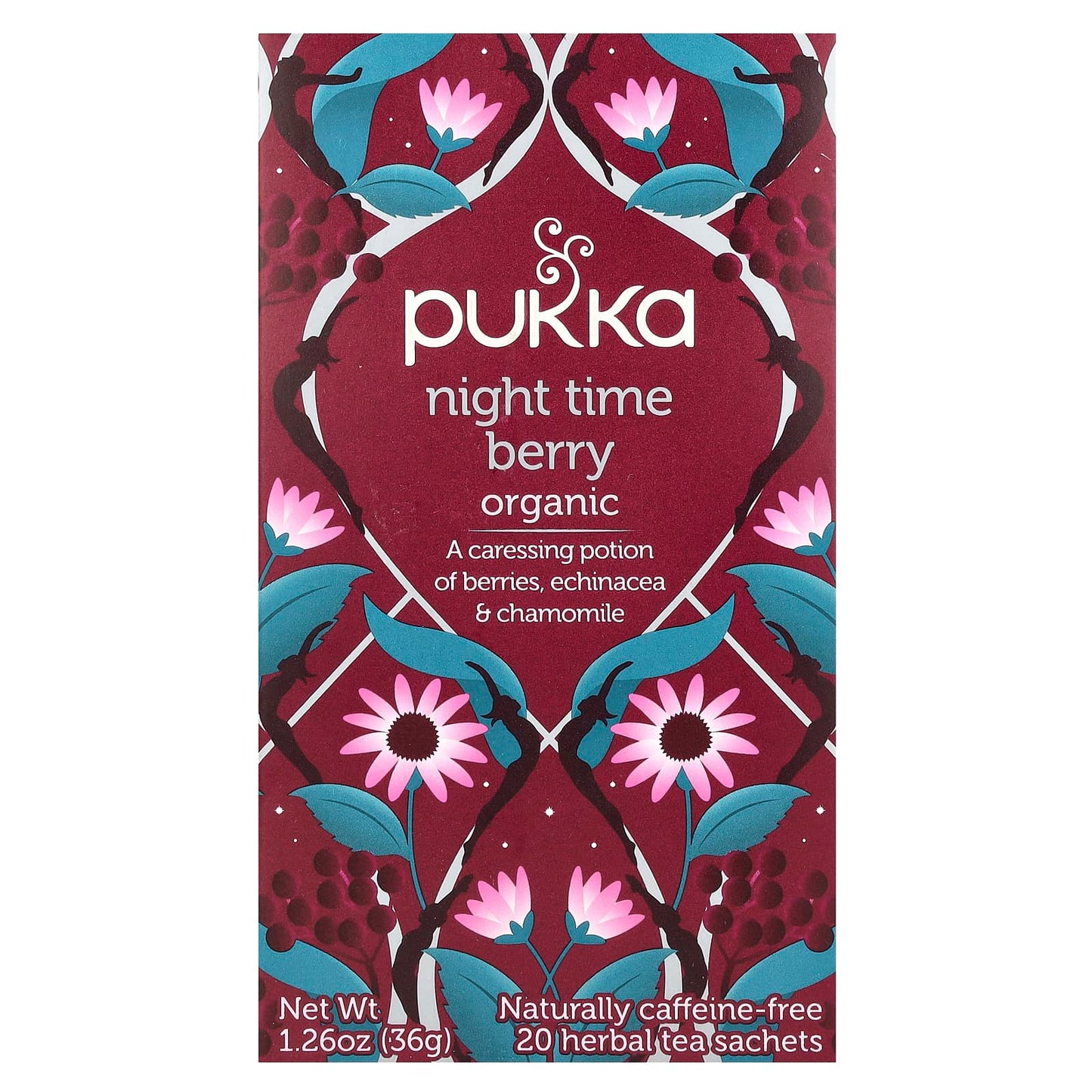 Pukka Herbs, Herbal Tea, Organic Night Time Berry, Caffeine-Free, 20 Sachets, 1.26 oz (36 g) - Image 1