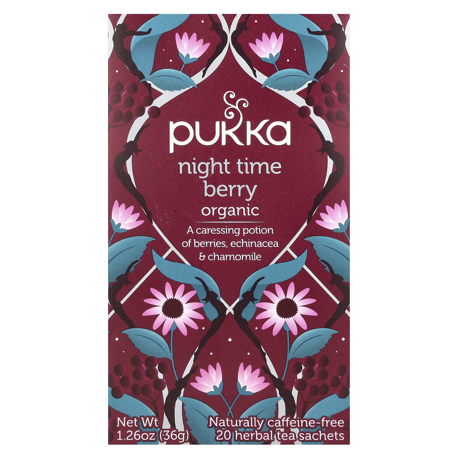 Pukka Herbs, Herbal Tea, Organic Night Time Berry, Caffeine-Free, 20 Sachets, 1.26 oz (36 g) - Image 1