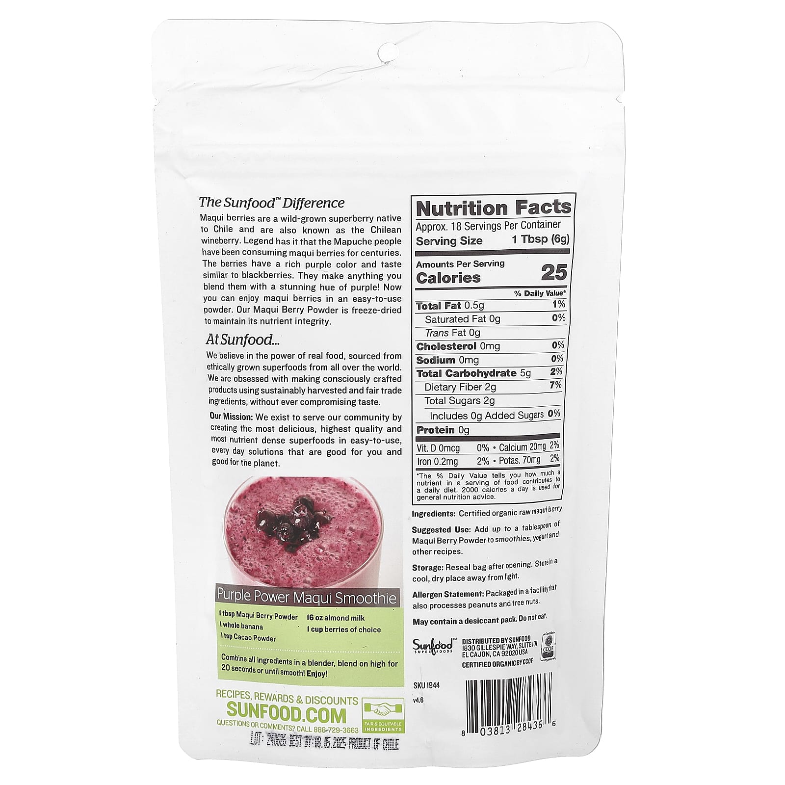 Sunfood, Superfoods, Raw Organic Maqui Berry Powder, 4 oz (113 g) - Image 2