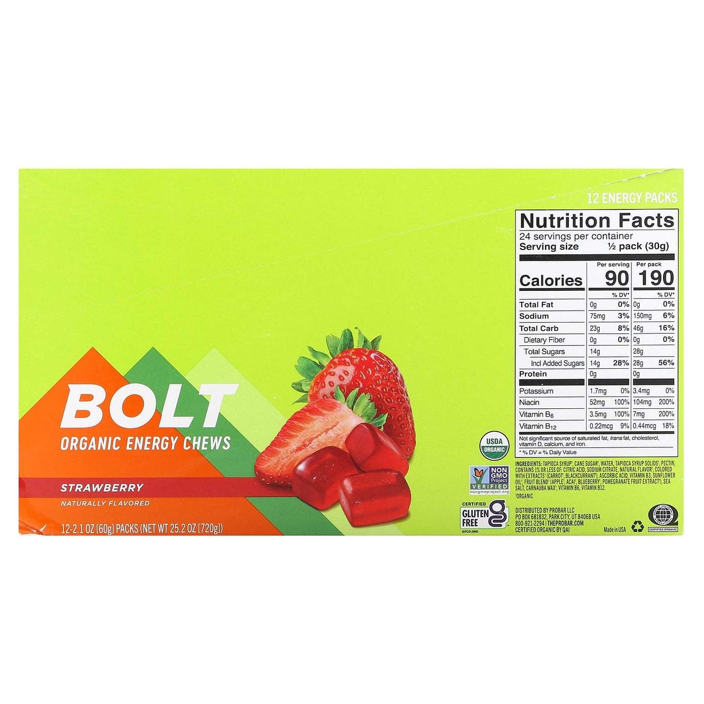 ProBar, Bolt, Organic Energy Chews, Strawberry, 12 Packs, 2.1 oz (60 g) Each - Image 2