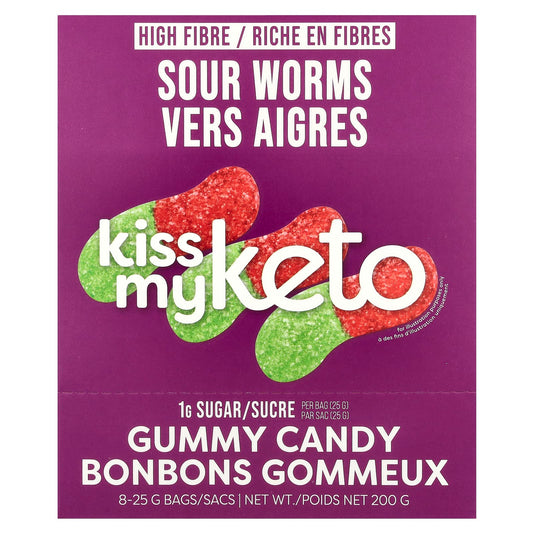 Kiss My Keto, Gummy Candy, Sour Worms, 8 Bags, 0.88 oz (25 g) Each - Image 1