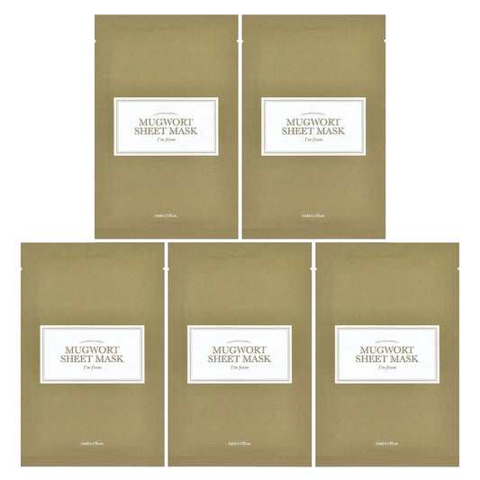 Mugwort Sheet Mask by I'm From, Soothing Skin Care, 5 Sheets, 0.77 fl oz Each - Image 1