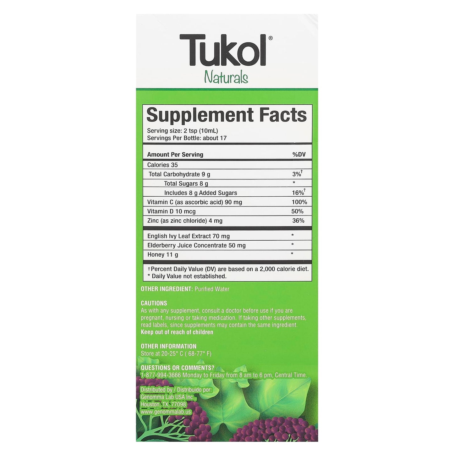 Tukol, Naturals, Cough, Ages 14+, Natural Honey, 6 fl oz (177 ml) - Image 2
