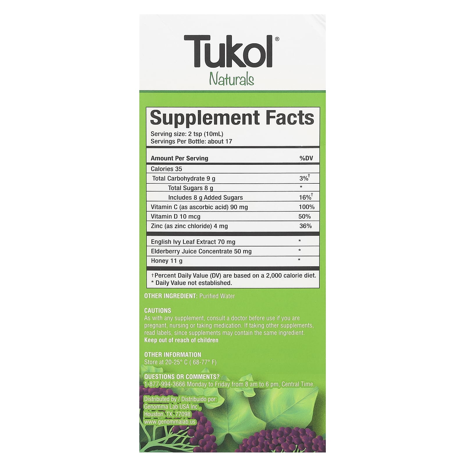 Tukol, Naturals, Cough, Ages 14+, Natural Honey, 6 fl oz (177 ml) - Image 2