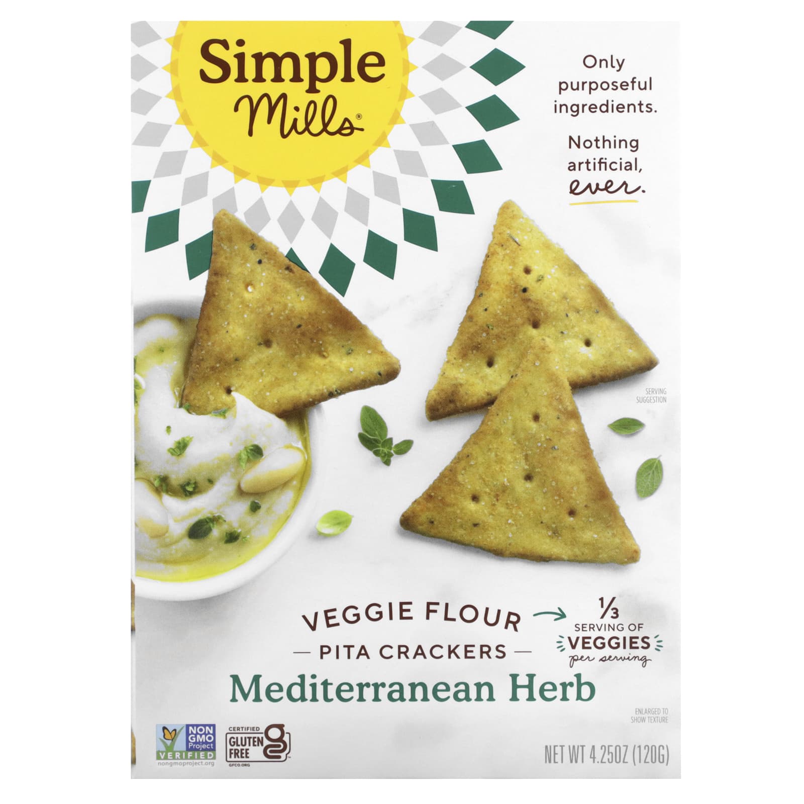 Simple Mills, Veggie Flour Pita Crackers, Mediterranean Herb, 4.25 oz (120 g) - Image 1