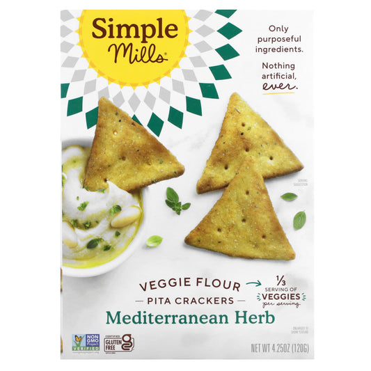 Simple Mills, Veggie Flour Pita Crackers, Mediterranean Herb, 4.25 oz (120 g) - Image 1