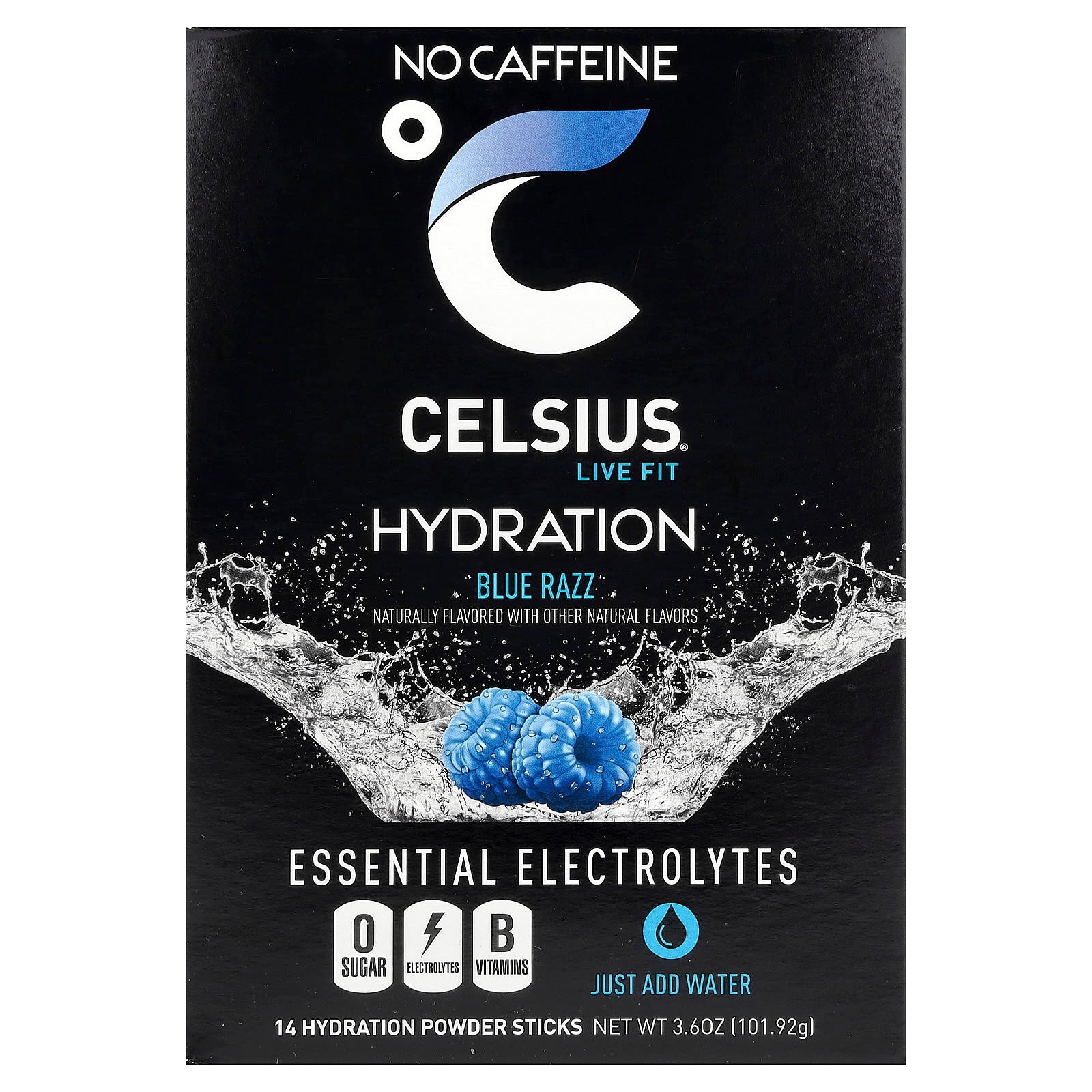 Celsius Blue Razz Hydration Powder Sticks | Essential Electrolytes, No Caffeine - Image 1