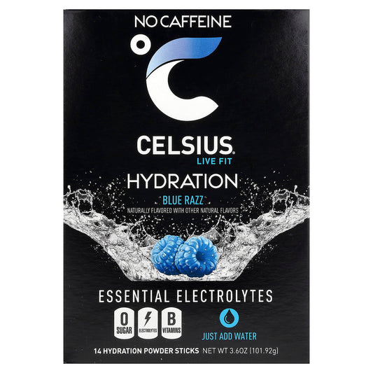 Celsius Blue Razz Hydration Powder Sticks | Essential Electrolytes, No Caffeine - Image 1