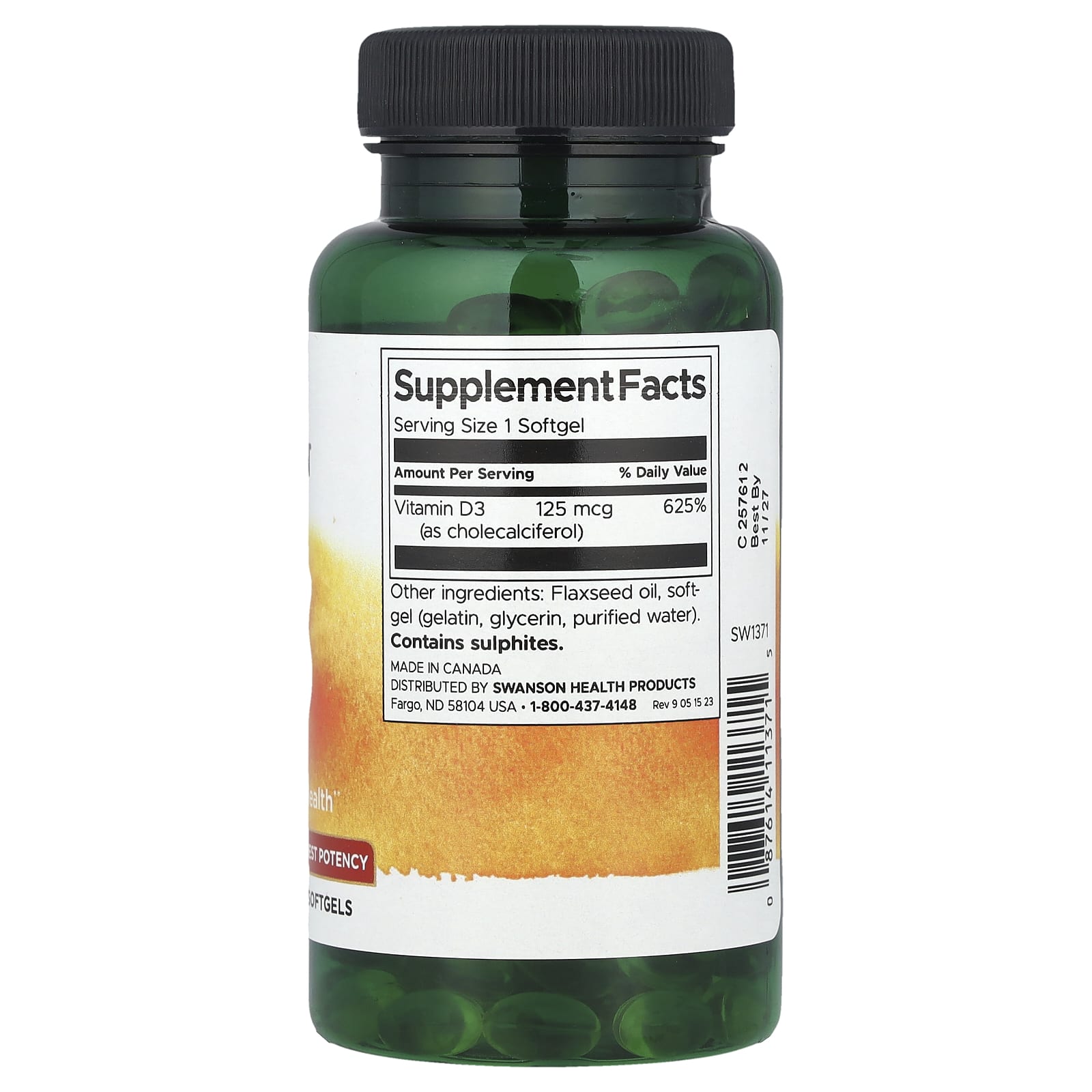 Swanson, Vitamin D3, Highest Potency, 125 mcg (5,000 IU), 250 Softgels - Image 2