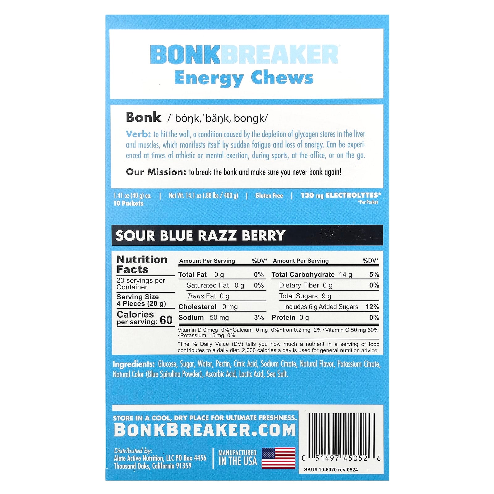 Bonk Breaker Energy Chews | Blue Razz Berry, 10 Packets - Image 2
