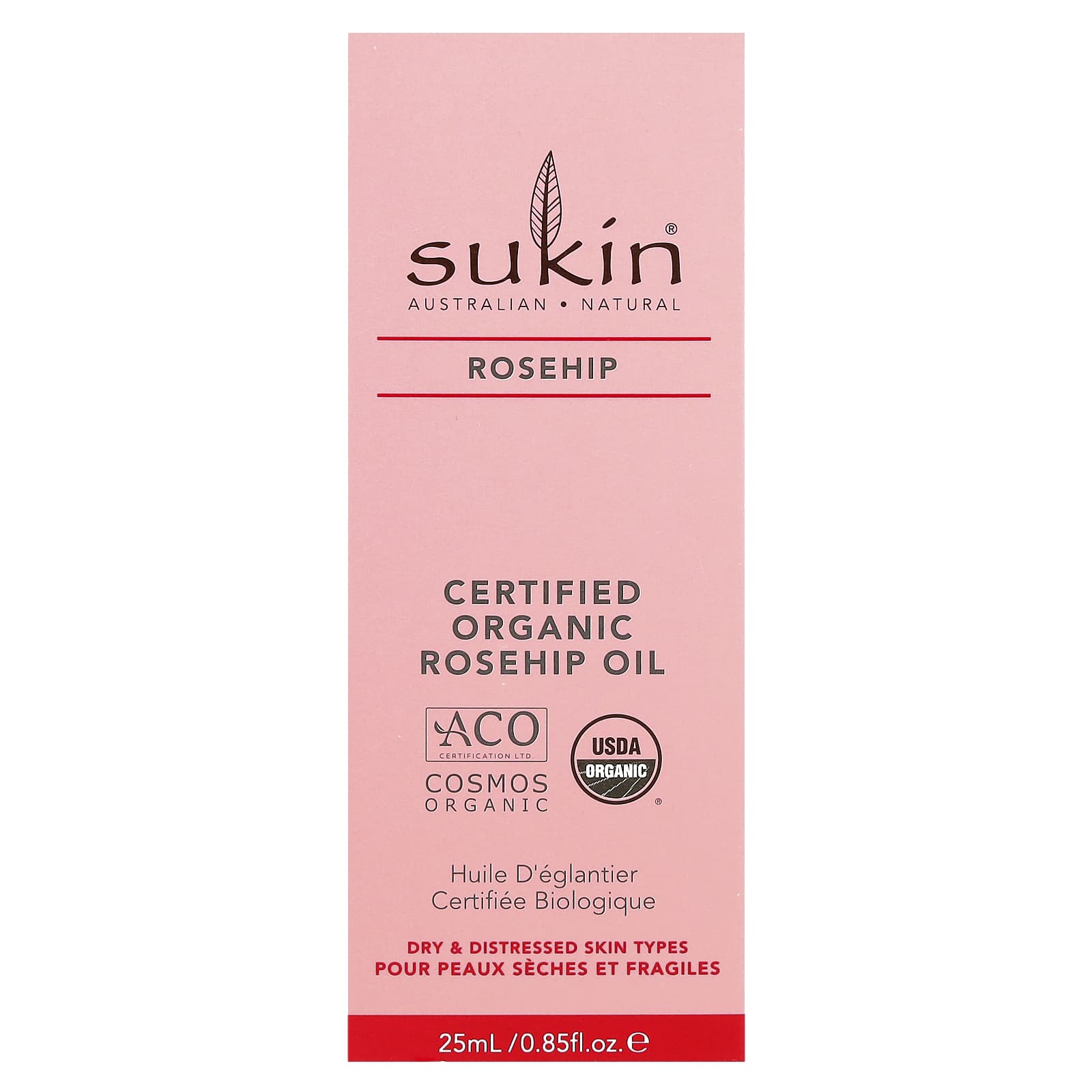 Sukin, Certified Organic Rosehip Oil, Dry & Distressed Skin Types, 0.85 fl oz (25 ml) - Image 2