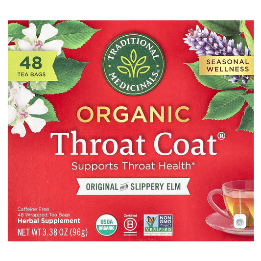 Traditional Medicinals, Organic Throat Coat®, Original with Slippery Elm, Caffeine Free, 48 Wrapped Tea Bags, 3.38 oz (96 g) - Image 1
