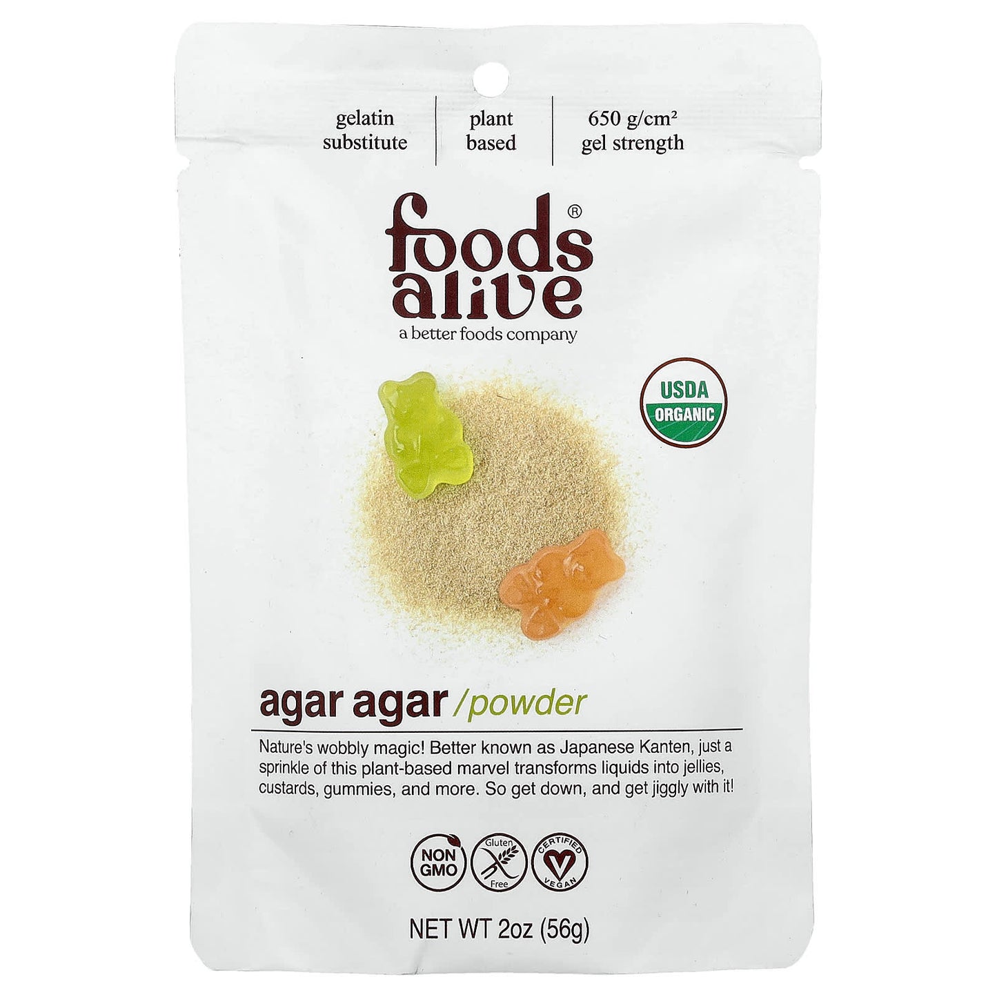 Foods Alive Agar Agar Powder - Plant-Based Gelatin Substitute - Image 1