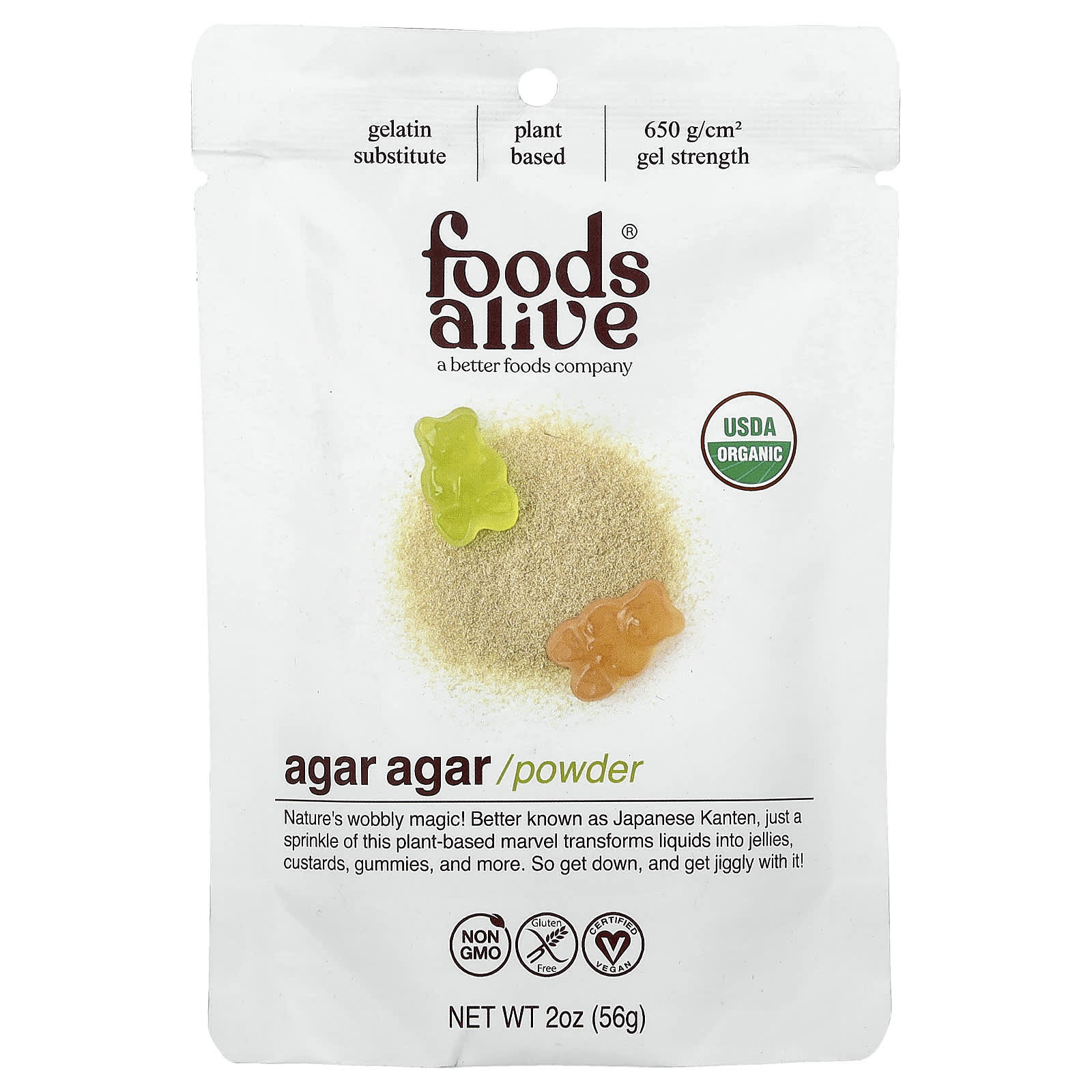 Foods Alive Agar Agar Powder - Plant-Based Gelatin Substitute - Image 1
