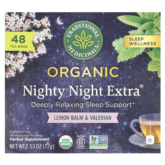 Traditional Medicinals, Nighty Night Extra®, Organic Lemon Balm & Valerian, Caffeine Free, 48 Wrapped Tea Bags, 2.53 oz (72 g) - Image 1