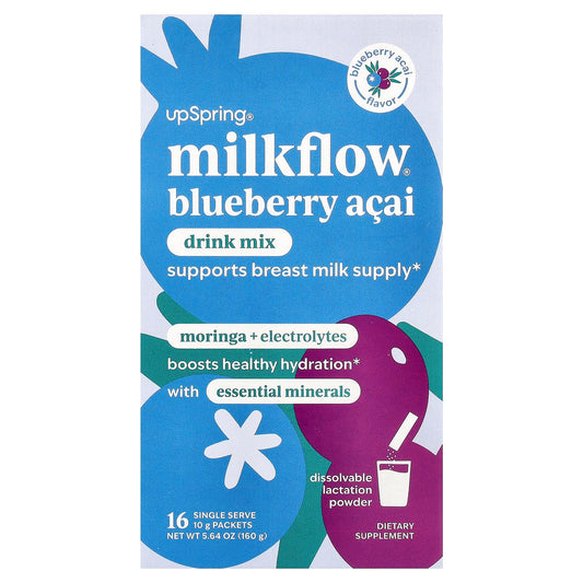 UpSpring, Milkflow® Drink Mix, Blueberry Acai, 16 Single Serve Packets, 0.35 oz (10 g) Each - Image 1