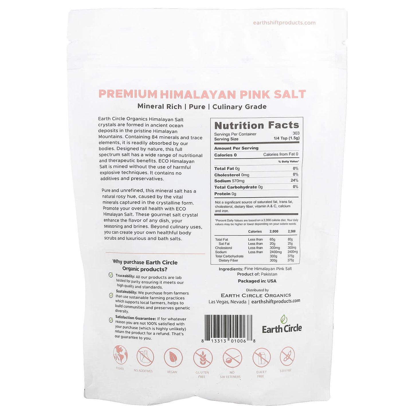Himalayan Pink Salt, 16 oz - Pure, Unrefined, 84 Minerals - Earth Circle Organics - Image 2
