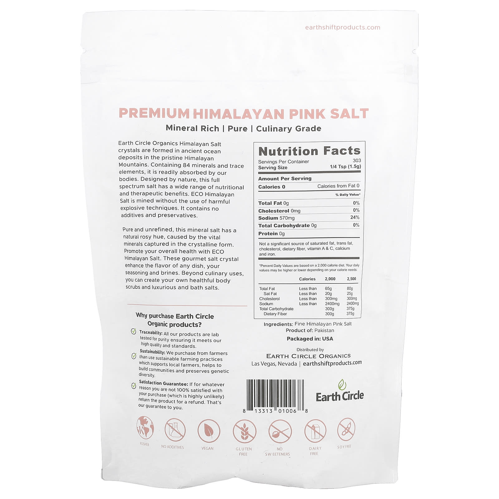 Himalayan Pink Salt, 16 oz - Pure, Unrefined, 84 Minerals - Earth Circle Organics - Image 2