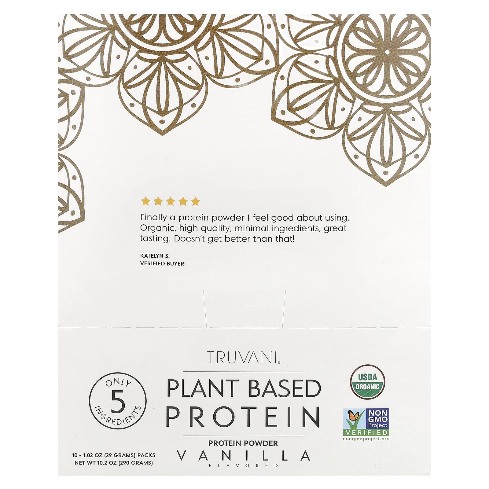 Truvani, Plant Based Protein, Vanilla, 10 Packs, 1.02 oz (29 g) Each - Image 1