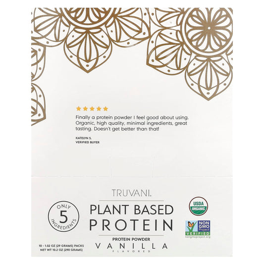 Truvani, Plant Based Protein, Vanilla, 10 Packs, 1.02 oz (29 g) Each - Image 1