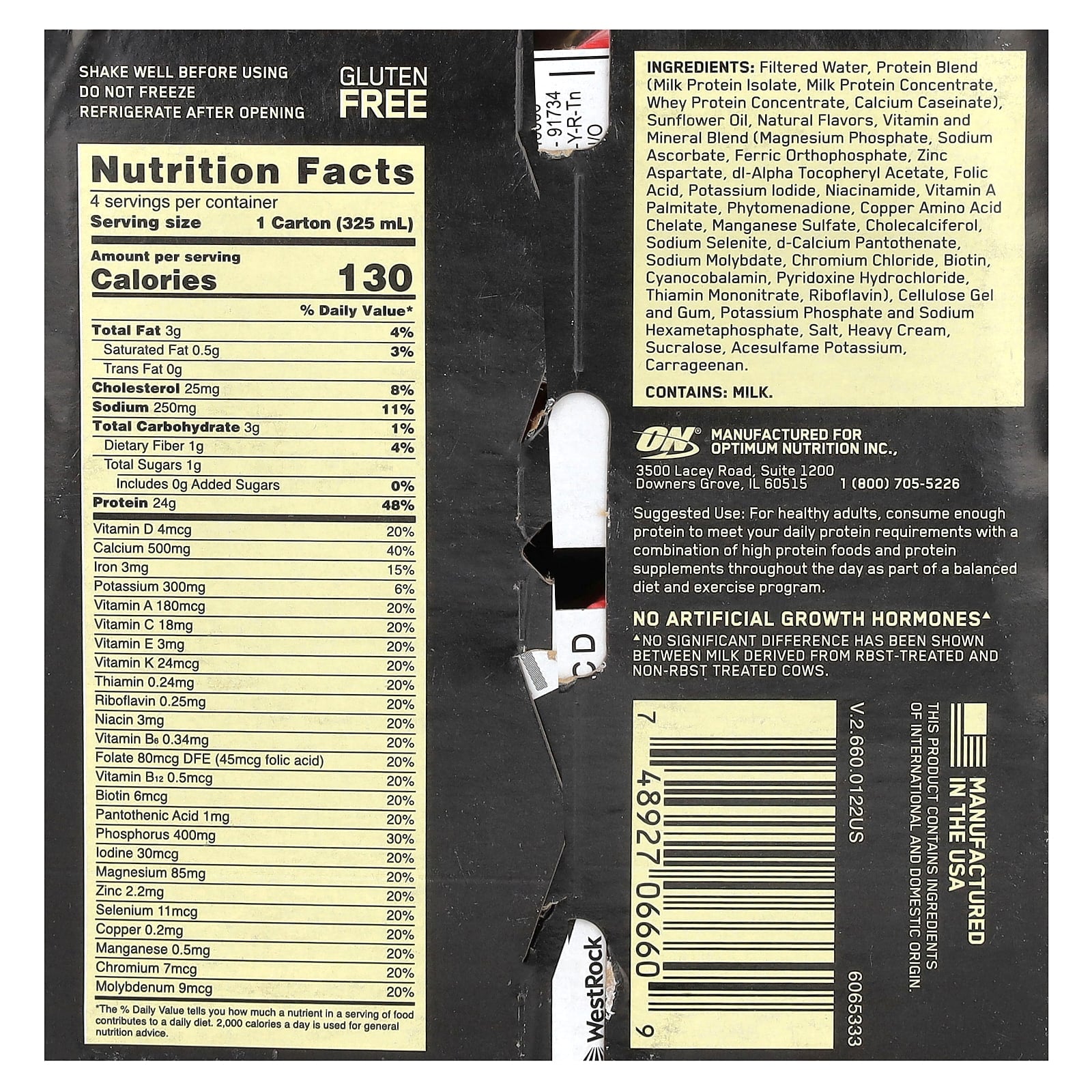 Optimum Nutrition, Gold Standard® Protein Shake, Vanilla, 4 Cartons, 11 fl oz (325 ml) Each - Image 2