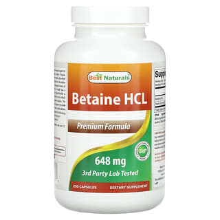 Best Naturals Betaine HCL, 648mg, 250 Capsules - Digestive Health