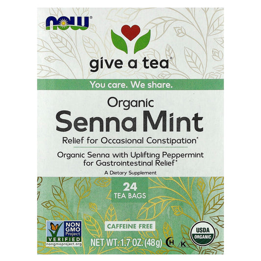 NOW Foods, give a tea®, Organic Senna Mint, Caffeine Free, 24 Tea Bags, 1.7 oz (48 g)
