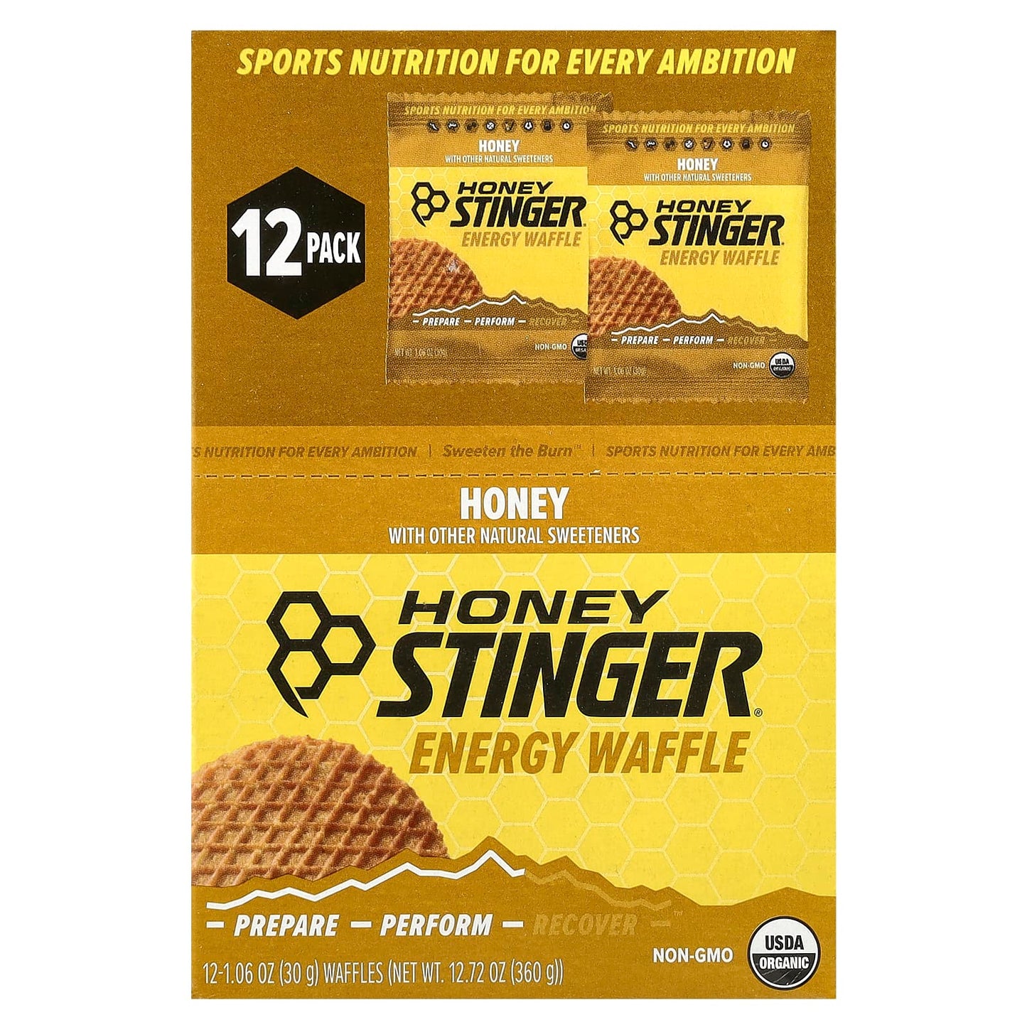 Organic Energy Waffles by Honey Stinger, 12 Count, 1.06 oz Each - Image 1