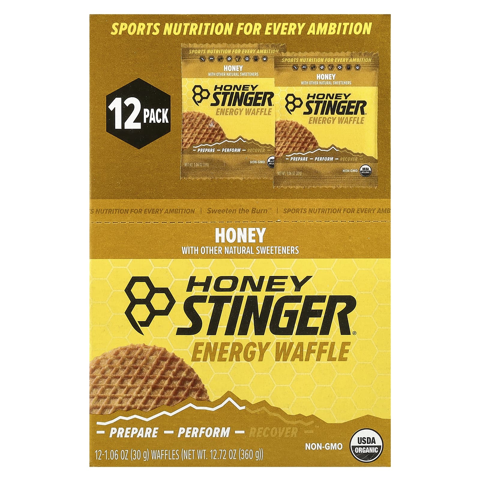 Organic Energy Waffles by Honey Stinger, 12 Count, 1.06 oz Each - Image 1